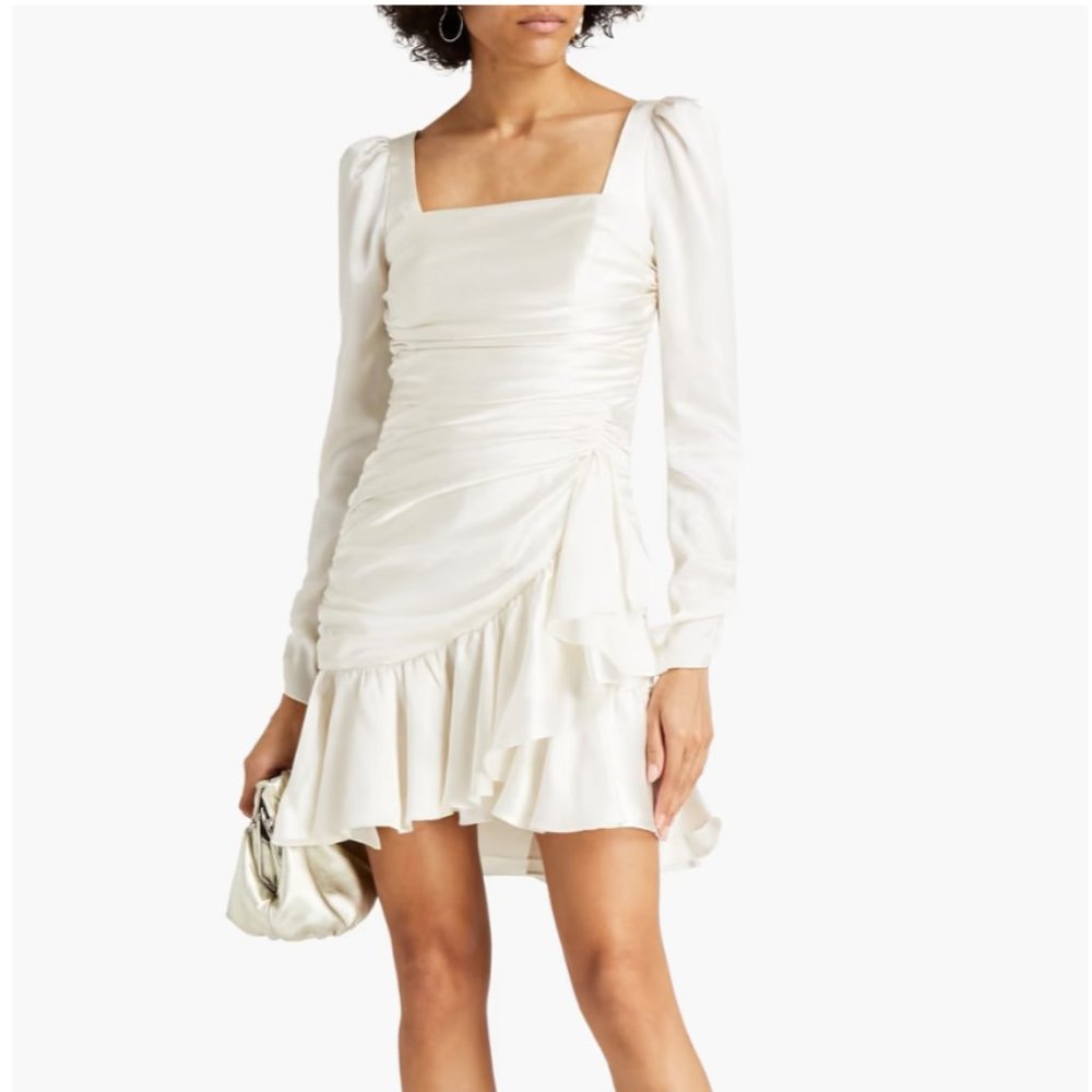 ML Monique L'huillier Draped Hammered Satin Mini Dress